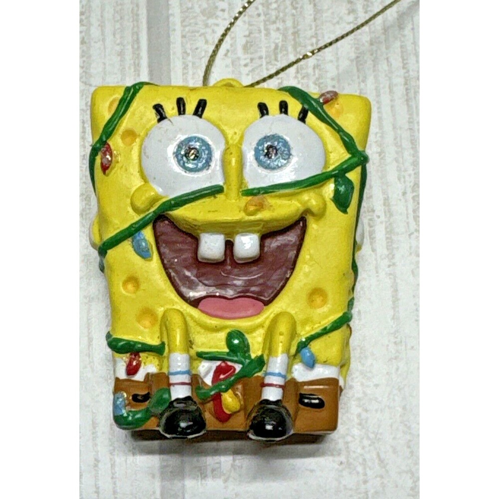 2010 SpongeBob Christmas Ornament wrapped in xmas lights